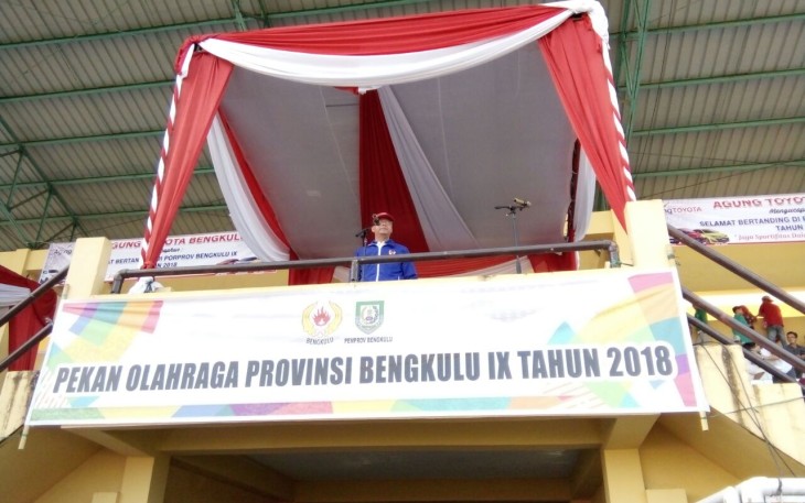Plt Gubernur Provinsi Bengkulu Rohidin Mersyah membuka Pekan Olah Raga Provinsi (Porprov) Bengkulu ke IX tahun 2018 Selasa (1/5/2018) di Stadion Semarak Bengkulu Sawah Lebar Kota Bengkulu. 