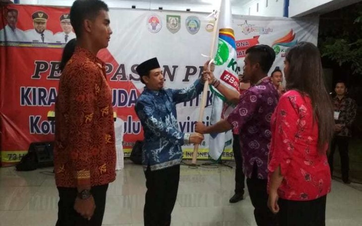 pelepasan peserta Kirab Pemuda 2018 Titik Singgah Kota Bengkulu di Balai Kota Bengkulu, Rabu (10/10/2018)
