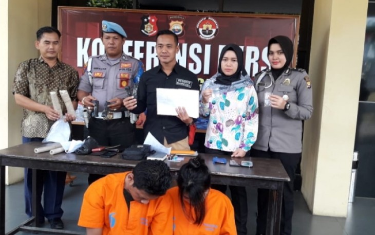 Polres Bengkulu saat konferensi pers tersangka dan barang bukti