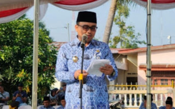 Wakil Bupati Batu Bara Oky Iqbal From SE sewaktu membacakan Pidato tertulis di Upacara Peringati Hari Kesadaran Nasional(HKN)