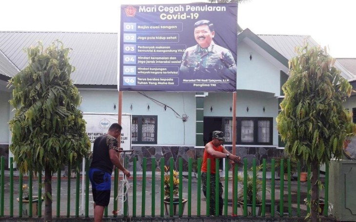 Jajaran Kodim 1310/Bitung Pasang Spanduk Cegah Covid-19