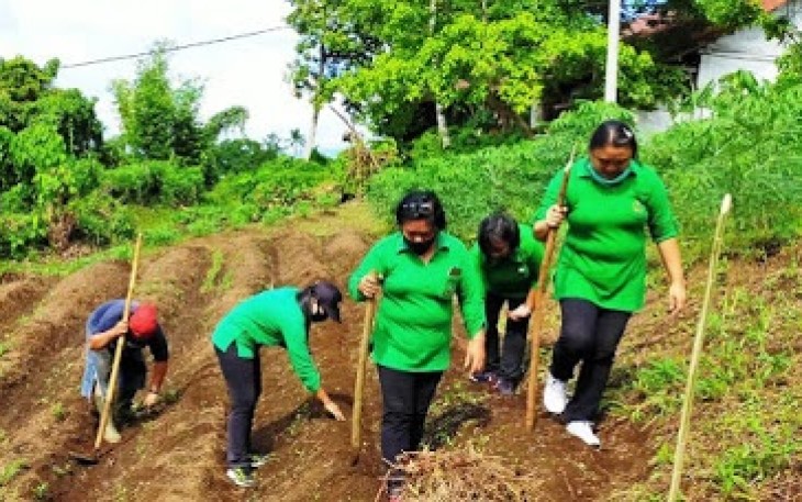 Babinsa dan Persit Ranting 2 Koramil 1310-01/Bitung Kerjasama Ciptakan Hanpangan