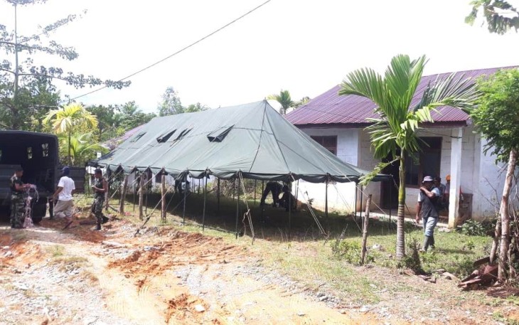 Satgas TMMD Kodim 0105/Abar Kompak Dirikan Tenda