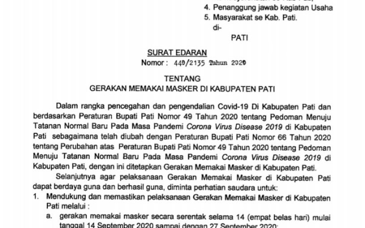 SE Bupati Pati Nomor 440/2135 Tahun 2020 