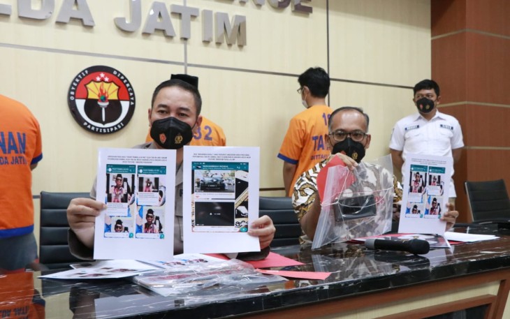 Ditreskrimsus Polda Jatim GelarKkonferensi Pers Tentang Kasus Empat Orang Tersangka Pengunggah Ujaran Kebencian 