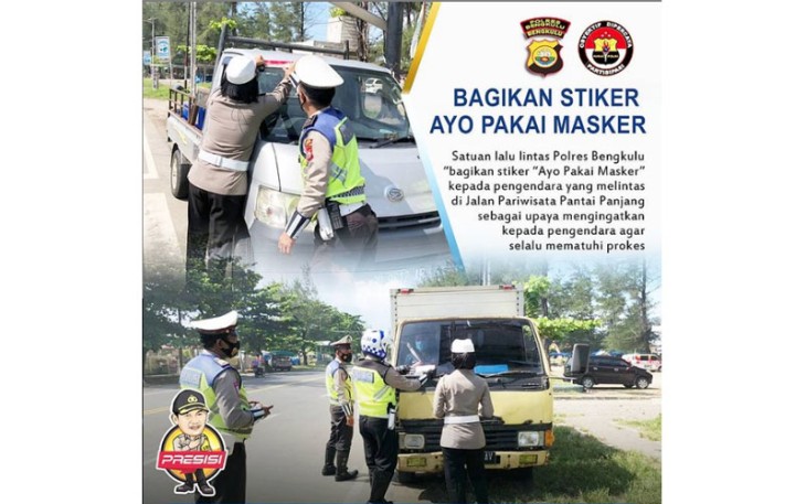 Polres Bengkulu Bagikan Stiker Imbauan 'Ayo Pakai Masker'