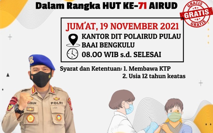 Belum Vaksin? Ayo Datangi Polairud Bengkulu Esok Pagi