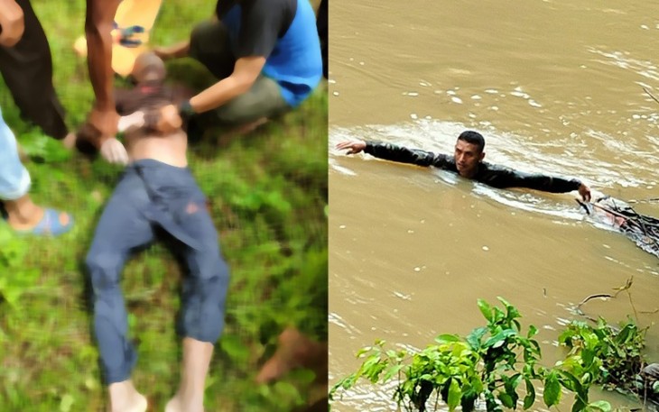 Korban saat dievakuasi dan tim terus lakukan pencarian disekitar tepi sungai. Foto: Aliwardana/klikwarta.com