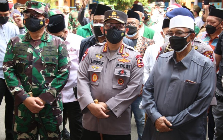 Panglima TNI Marsekal Hadi Tjahjanto Kapolri Jenderal Listyo Sigit Prabowo dan Ketua Umum dan Ketua Umum Pengurus Besar Nahdlatul Utama (PBNU) KH Said Aqil Siradj