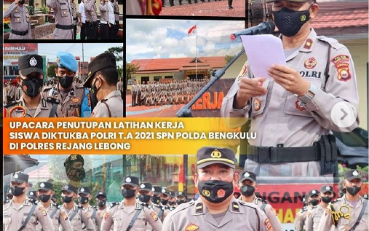  Upacara Penutupan Latihan Kerja Siswa Diktuba Polri T.A 2021 SPN Polda Bengkulu di Lapangan Satya Haprabu Polres Rejang Lebong, pada hari Jum’at tanggal 10 Desember 2021.