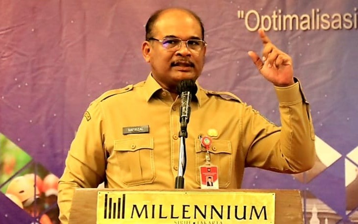 Dirjen Adwil Kemendagri Safrizal ZA saat menjadi pembicara kunci pada FGD Konsultasi Publik Gerakan Kecamatan Tangguh Bencana, .