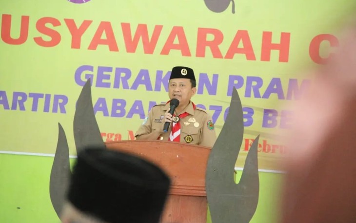 Hamka Sabri, saat menyampaikan arahan pada Muscab Gerakan Pramuka Kwarcab 0703 Bengkulu Utara, di Aula SPNF SKB