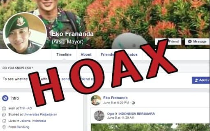 Dispenad Kembali Tegaskan Akun FB Eko Frananda Berlatar Belakang Prajurit TNI AD Adalah Akun Palsu