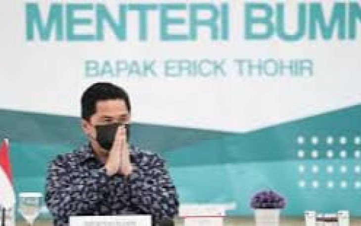 Menteri BUMN saat acara apresiasi mitra BUMN Champions 2022 di graha Pertamina Jakarta. Senin (09/05/2022)