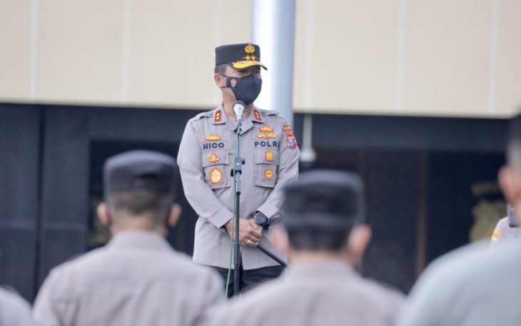 Kapolda Jatim saat pimpin apel konsolidasi dan halalbihalal di mapolda. Rabu (11/05/2022) 