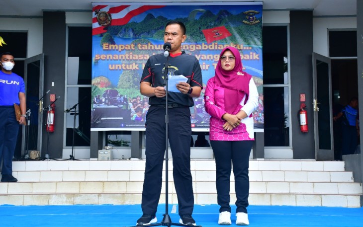 Danpasmar 3 saat memberikan sambutan HUT ke-4 Pasmar 3. Rabu (18/05/2022)