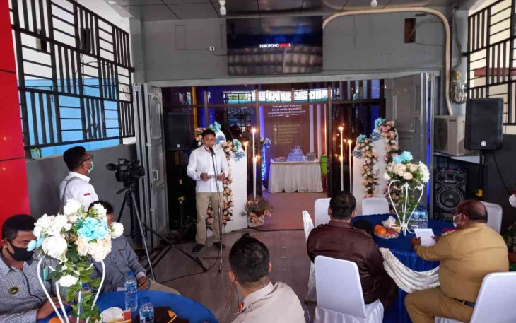 Asintel Danpasmar 3 saat berikan sambutan acara launching podcast. Selasa (17/05/2022)