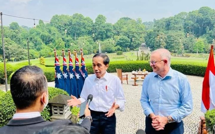 Presiden Joko Widodo saat memberikan keterangan pers bersama PM Australia di Istana Bogor 