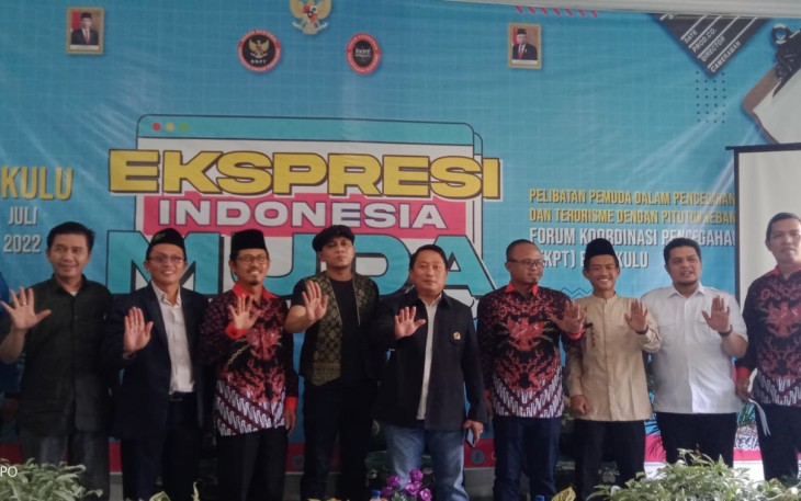 Kegiatan pelibatan pemuda dalam pencegahan radikalisme dan terorisme dengan pitutur kebangsaan "Ekspresi Indonesia Muda" yang dihelat Forum Koodinasi Pencegahan Terorisme (FKPT) Bengkulu, Kamis (07/07) pagi.