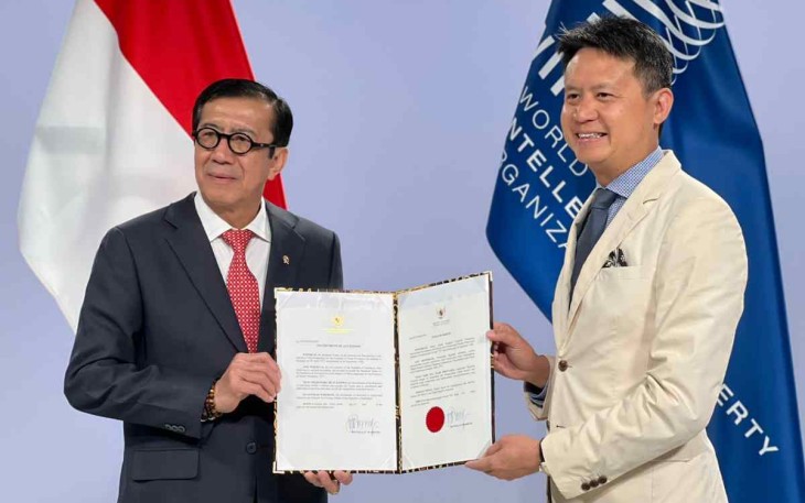 Menkumham Yasonna Laoly bersama Dirjen WIPO Daren Tang di Swiss