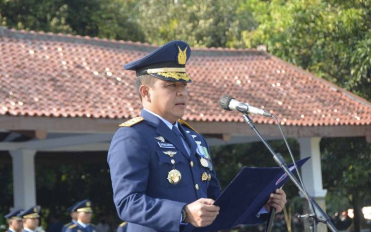 Danlanud Iswahjudi saat pimpin upacara hari bakti TNI AU Ke-75 
