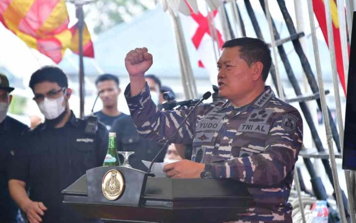 Kasal Laksamana TNI Yudo Margono saat mengupas kehebatan perjuangan maritim di Kolinlamil Jakarta 