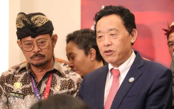 Dirjen FAO Qu Dongyu saat memberikan keterangan pers di Jimbaran Bali, Selasa (27/9)