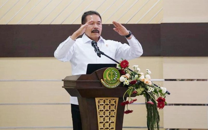 Jaksa Agung ST Burhanuddin saat memberikan pengarahan dalam kunjungan kerja (kunker) di daerah hukum Kejaksaan Tinggi Sumatera Selatan, Selasa 20 Desember 2022.