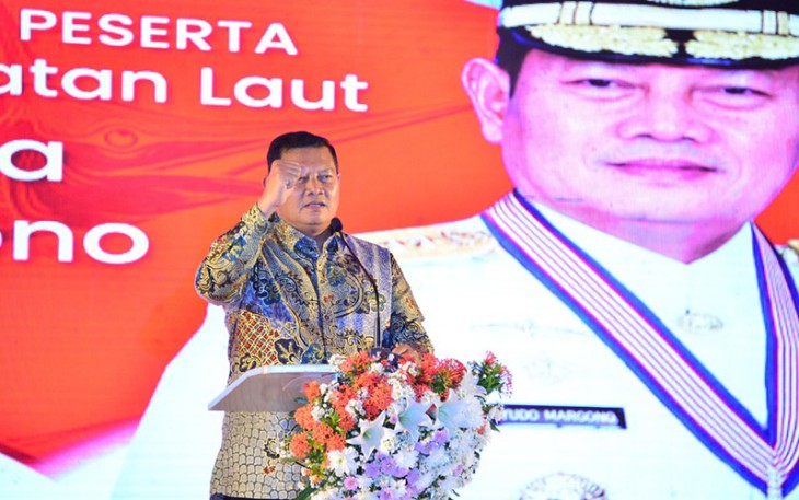 Kasal Laksamana TNI Yudo Margono pada pembukaan acara kejuaraan memancing tingkat dunia Likupang North Sulawesi International Fishing Competition (LNSIFC) 2022, Menado, Sulawasi Utara, Rabu (15/09).