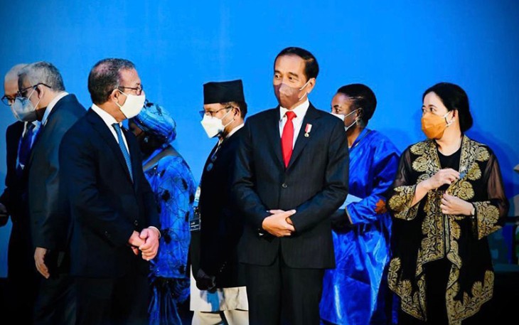Presiden RI Ir H Joko Widodo didampingi Ketua DPR RI Puan Maharani saat menyambut tamu jelang sidang IPU di Bali