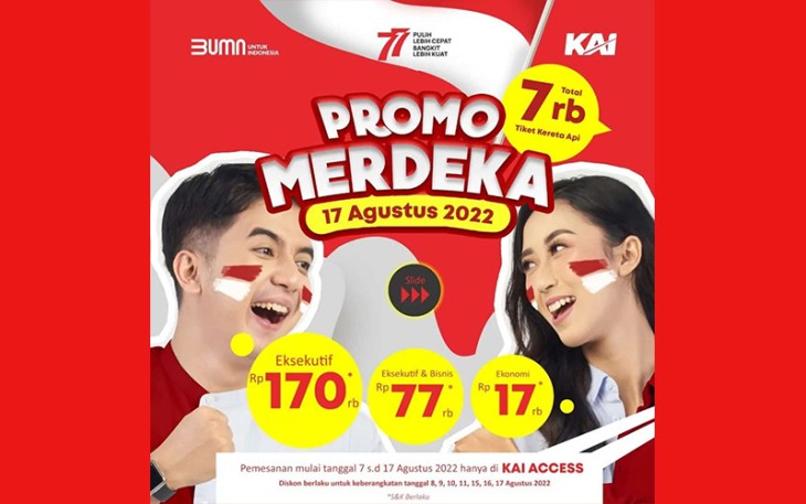 Dalam rangka HUT ke 77 Kemerdekaan RI PT KAI hadirkan tarif promo 7000 tiket.
