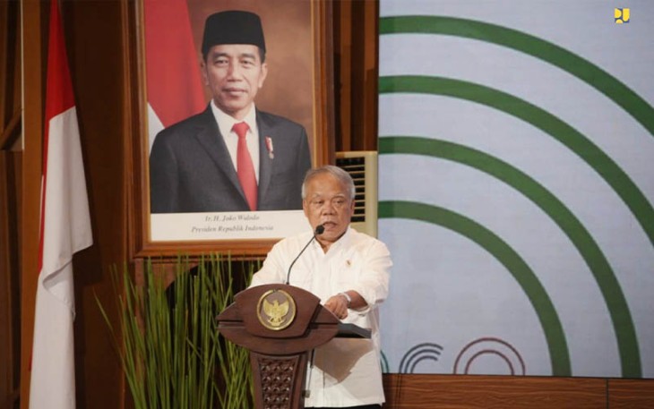Menteri PUPR Basuki Hadimuljono dalam acara puncak Creative Infrastructure Financing (CreatiFF) Day 2022 di Jakarta, Kamis (1/12/2022). 