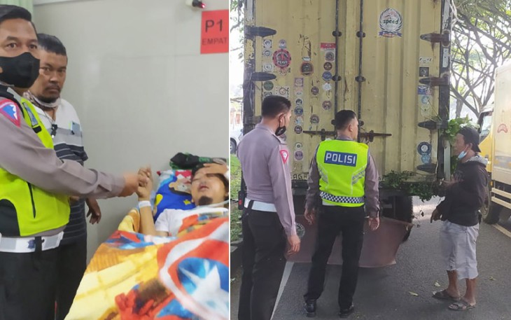 Polisi saat evakuasi korban ke rumah sakit terdekat