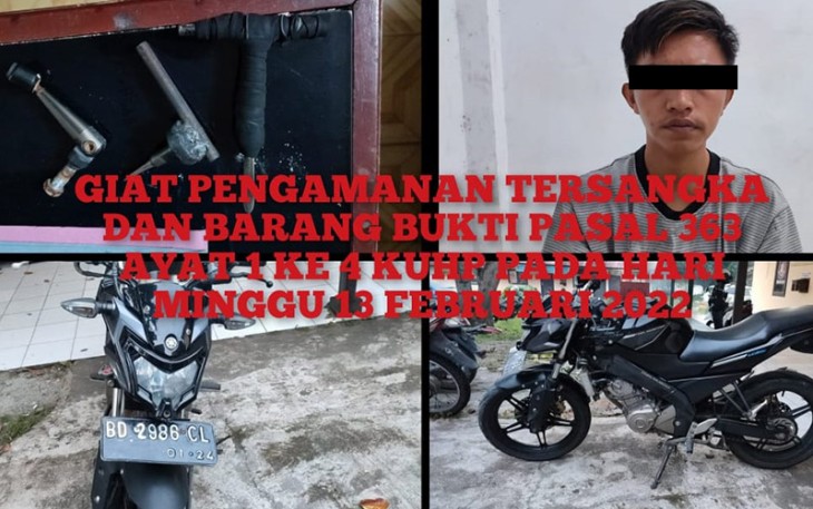 Terduga pelaku curanmor saat diamankan beserta barang bukti