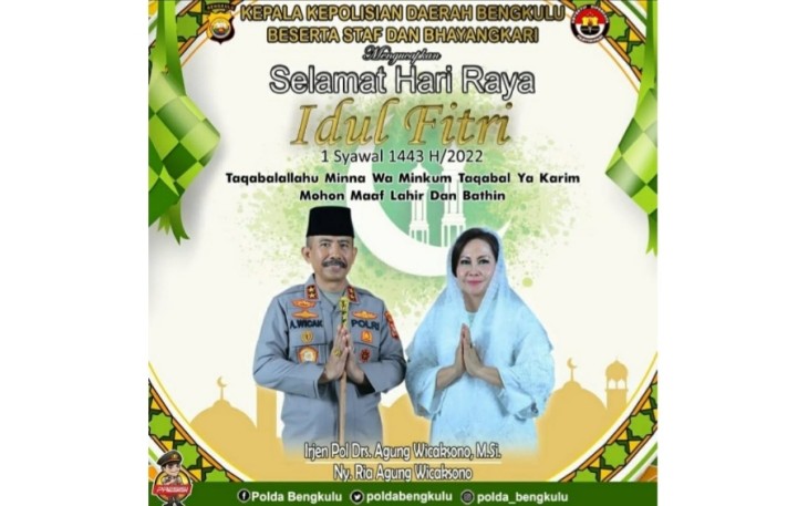 Kapolda Bengkulu, Staf dan Bhayangkari Mengucapkan Selamat Hari Raya Idul Fitri 1443 H