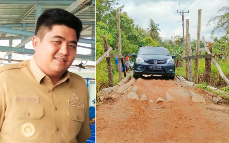Bupati Bintan Roby Kurniawan SPWK saat meninjau langsung jembatan di Kampung Rekoh Desa Penaga, Senin (31/10/2022).