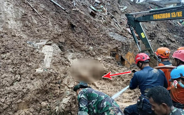 Pasca salah satu korban Gempa Cianjur ditemuakan.