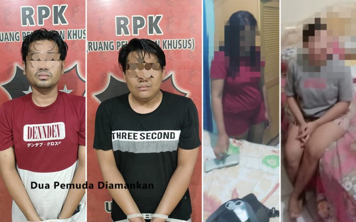 Terduga pelaku (diborgol) saat diamankan.