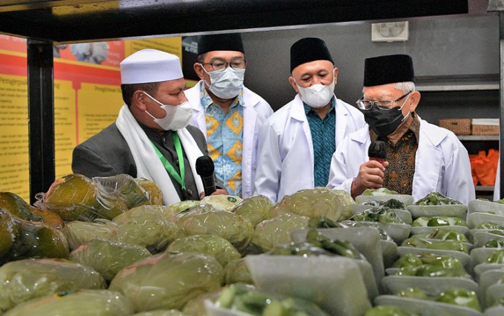 Wakil Presiden (Wapres) RI Ma'ruf Amin dalam acara Korporatisasi Pertanian Dalam Mendukung Ekosistem Halal Value Chain Berbasis Koperasi Pondok Pesantren (Kopontren) di Ponpes Al-Ittifaq, Kabupaten Bandung, Jawa Barat, Selasa (22/3). 