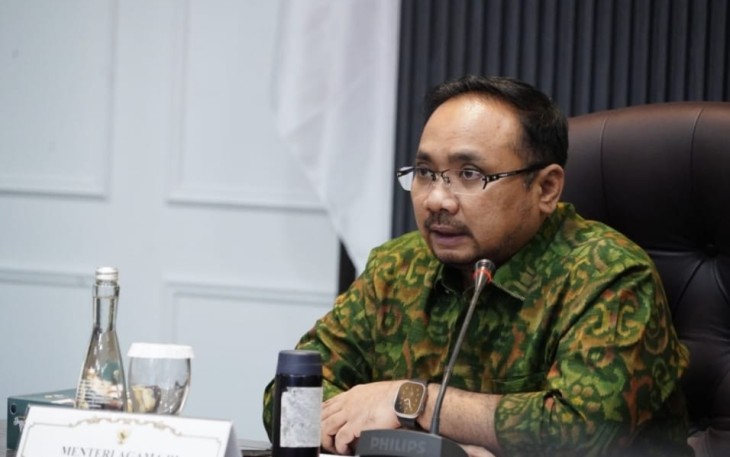 Menteri Agama Yaqut Cholil Qoumas saat Kick Off Meeting Penyelenggaraan Haji Tahun 1445 H/2024 M di Kantor Kemenag RI Jakarta, Senin (4/12/2023)