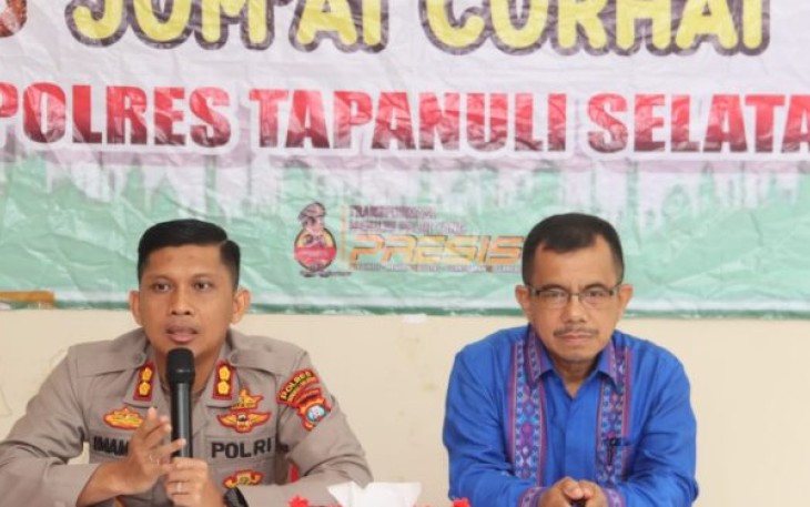Dalam rangka program Jum'at Curhat, Kapolres Tapanuli Selatan (Tapsel), AKBP Imam Zamroni, SIK, MH, memimpin pembahasan terkait pembebasan Lahan lintasan Sutet PLTA Simarboru, Jumat (31/3/2023) pagi.