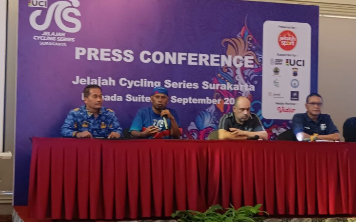 Konferensi pers  Jelajah Cycling Series (JCS) Surakarta 2023, di kawasan Colomadu, Kabupaten Karanganyar, Jumat (8/9/2023) sore.