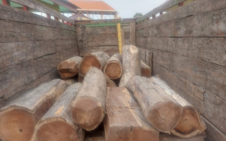 Barang bukti kayu jati hasil curian yang berhasil diamankan Polhut Perhutani KPH Randublatung.