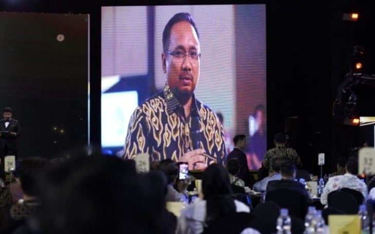 Menteri Agama Yaqut Cholil Qoumas saat hadir pada malam puncak Hari Ulang Tahun (HUT) ke-12 KompasTV.