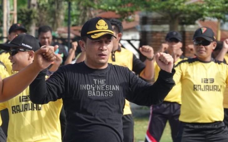 Polsek Padang Bolak saat Ikuti Olah Raga Bersama Forkopimda
