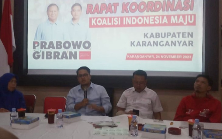 Rapat koordinasi Koalisi Indonesia Maju (KIM) Kabupaten Karanganyar, di kantor Partai Gerindra Karanganyar, Jumat (24/11/2023) petang.