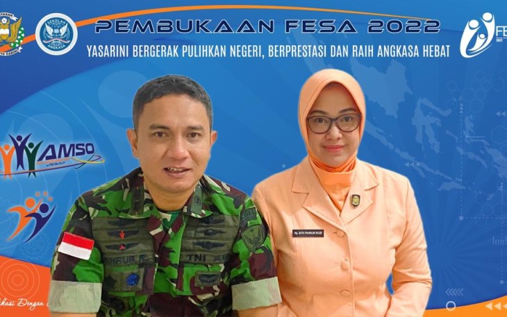 Danlanud Maimun Saleh Letkol Pnb Fahrur Rozi bersama Ketua Yasarini mengikuti pembukaan FESA secara virtual, Selasa (10/1)