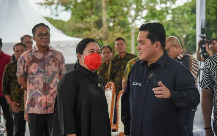 Puan Maharani bersama Erick Thohir saat meninjau pembangunan RS Internasional di Bali, Senin (16/1)