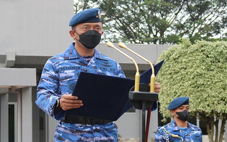 Komandan Kosek IKN Marsma TNI Setiawan saat membacakan amanat Panglima TNI Laksamana Yudo Margono 