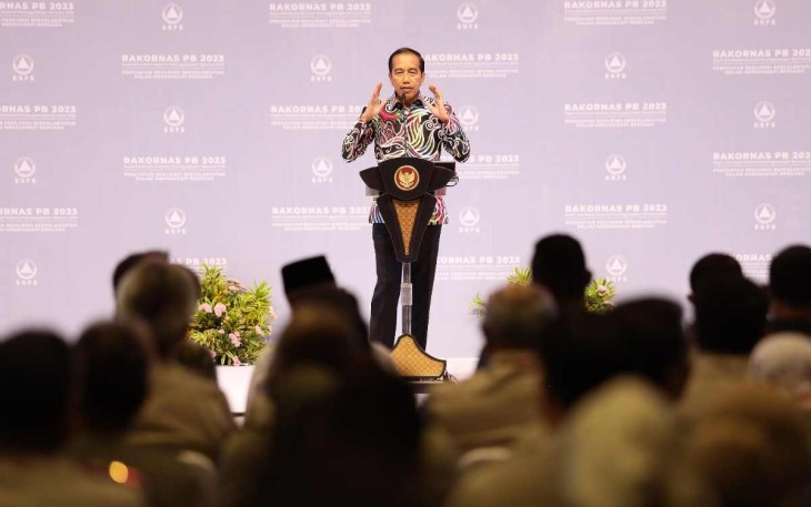 Presiden Joko Widodo memberikan sambutan rakornas PB di Jakarta 